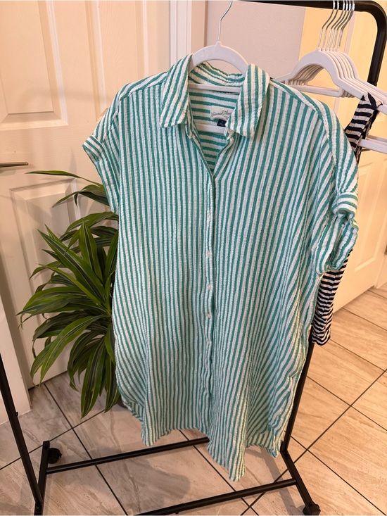 Universal Thread Dresses & Skirts - Universal Thread Green and White Striped Button-Down Shirt Dress